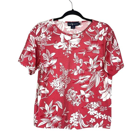 Vintage Ralph Lauren Lot of 2 Pocket Tee Size M 100% Cotton Floral Pink Purple - Picture 4 of 12